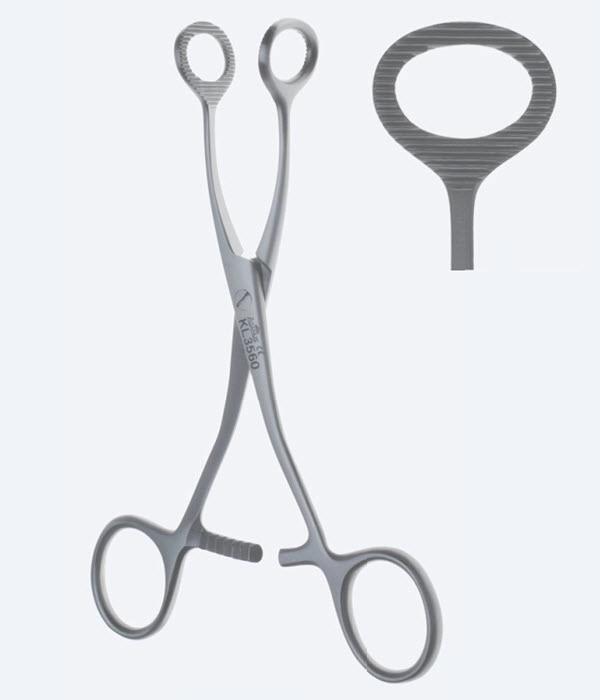 Зажими, хірургічні, "Collin", для захоплення кишечника, гемороїдальні, прямі, вікончасті, загальна довжина 160 мм. Бренд - Asanus Medizintechnik Gmb, Німеччина